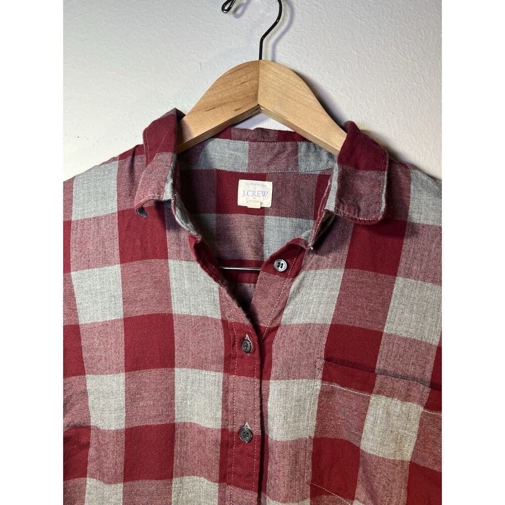 J Crew Shirt Flannel Womens Medium The Perfect Shirt Plaid Button Front Red Gray - Picture 2 of 10